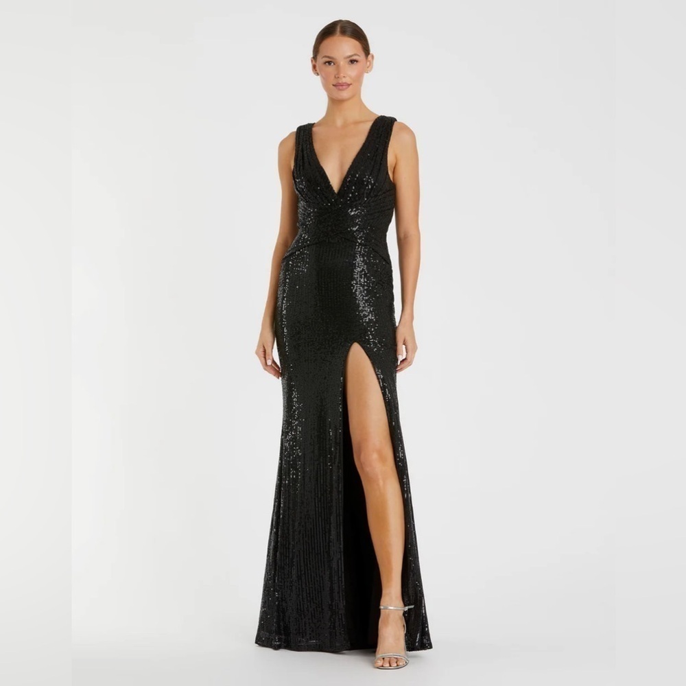 Mac Duggal 26598 NWT V-Neck Sequin Wrap Waist Gown